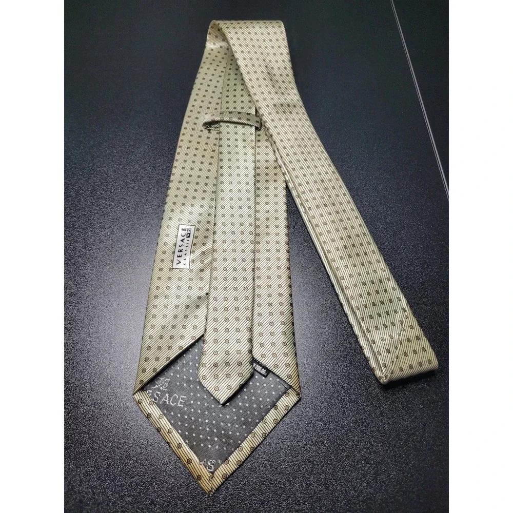 Versace Men's Necktie Gold Geometric Silk 3.75